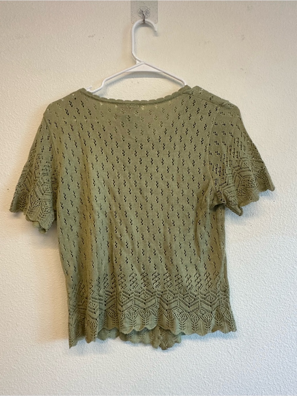 Susan Bristol Light Olive Eyelet Knit Button-Up Top - Picture 3 of 3
